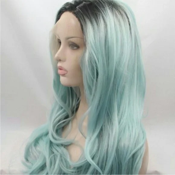 22” 2 Tones Ombre Green Lacefront Wig NEW display picture 3